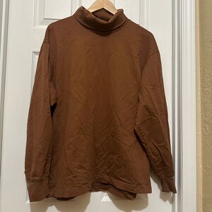 Uniqlo Men's Jumper XL Brown Cotton with Polyester High Neck Pullover